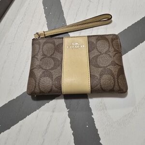 Coach Brown and Tan Canvas Wristlet
